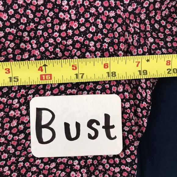 Vintage 90s Pink Black Ditzy Floral Short Sleeve Casual Cinch Waist Mini Dress M - Picture 6 of 8